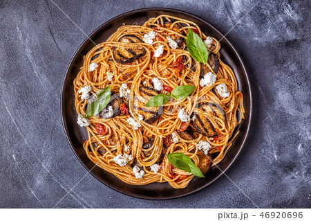 Pasta alla Norma - traditional Italian food. Pasta alla Norma - traditional Italian food. 46920696