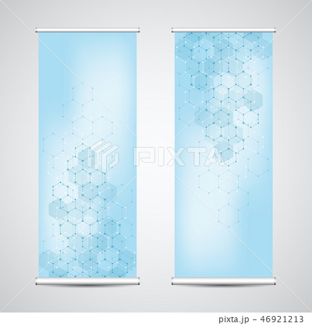 Roll up banner stands with abstract geometric background of hexagons pattern. 46921213
