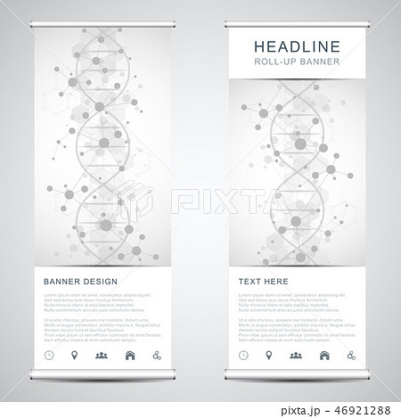 Roll up banner stands with DNA strand and molecular structure. Genetic engineering or laboratory Roll up banner stands with DNA strand and molecular structure. Genetic engineering or laboratory 46921288