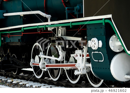 Closeup antique vintage train locomotive.  46921602