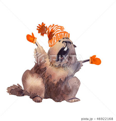 Happy Groundhog Day - hand drawn watercolor illustration character card groundhog Happy Groundhog Day - hand drawn watercolor illustration character card groundhog 46922168