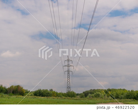 cloudy morning sky and a high-voltage line 46922520