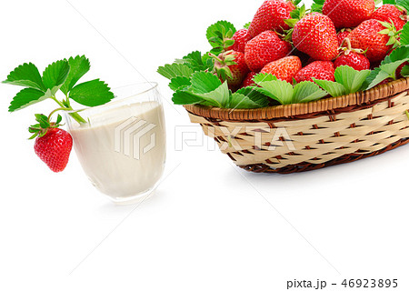 strawberries in basket and milk smoothies isolated 46923895
