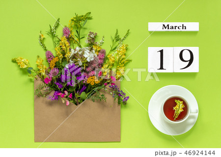 Wooden cubes calendar March 19.  46924144