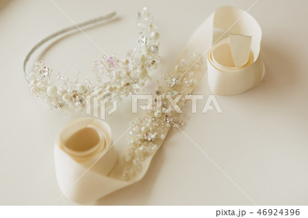 The composition of beautiful wedding accessories bride. Shallow dof The composition of beautiful wedding accessories bride. Shallow dof 46924396