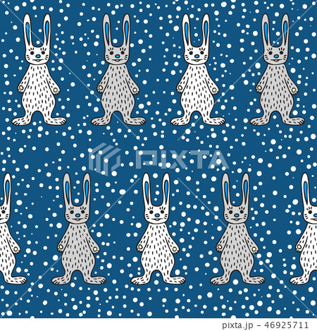 Seamless Pattern With Hare Gray And White Hares のイラスト素材