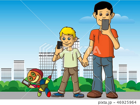 Two boys walk without stopping from smartphones 46925964