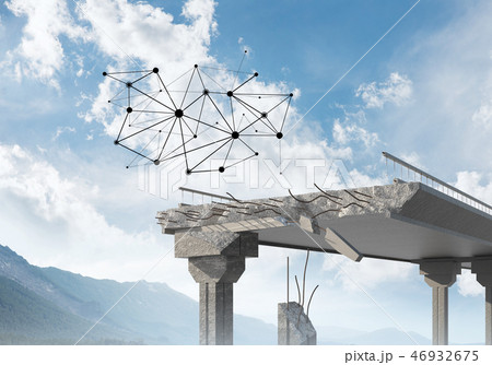 Damaged stone bridge as idea for problem and social connection concept 46932675