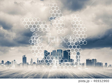 Natural background with modern cityscape wooden floor and media Natural background with modern cityscape wooden floor and media 46932960