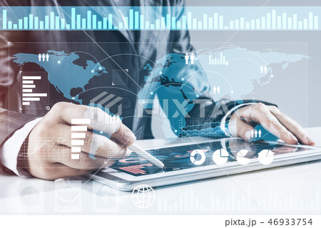 Media technologies for business as concept with woman working on 46933754
