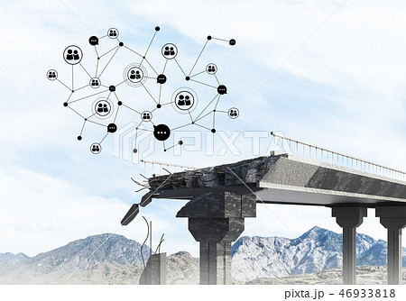 Damaged stone bridge as idea for problem and social connection c 46933818