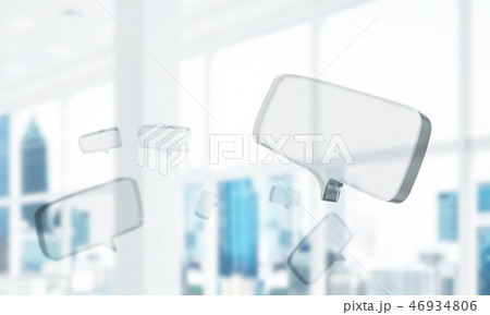 Concept of communication by glass empty chat icon on office back Concept of communication by glass empty chat icon on office back 46934806