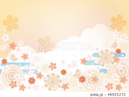 背景素材-サクラ（雲,エ霞,蝶）1テク 46935272