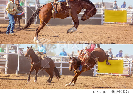 Cowboy And Bucking Saddle Bronco Collage 46940837