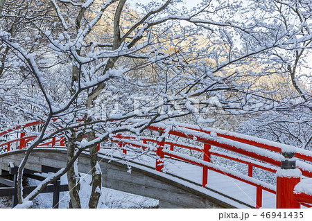 伊香保温泉　河鹿橋　雪景色 46941435