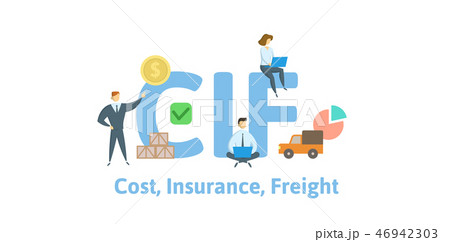 CIF, Cost Insurance Freight. Concept with keywords, letters and icons. Flat vector illustration 46942303