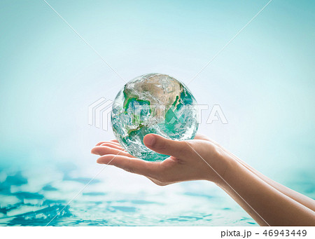 World ocean day, saving water campaign, earth hand 46943449