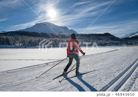 Cross-country skiing of a free technique woman. Skating Cross-country skiing of a free technique woman. Skating 46943650