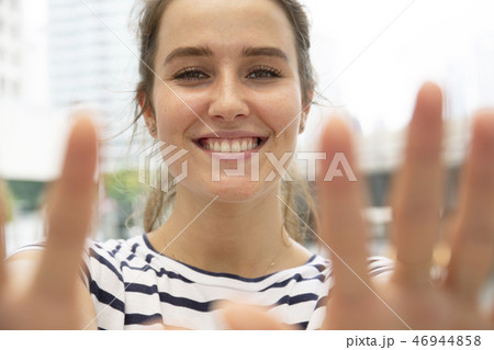 Close-up beautiful woman very happy portrait. 46944858