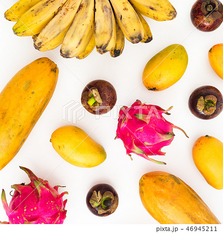 Tropical fruit concept with banana, papaya, mango 46945211