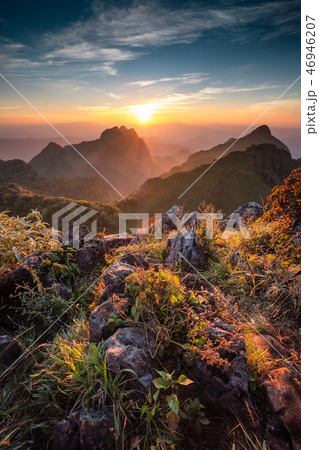 Landscape of sunset on mountain Landscape of sunset on mountain 46946207