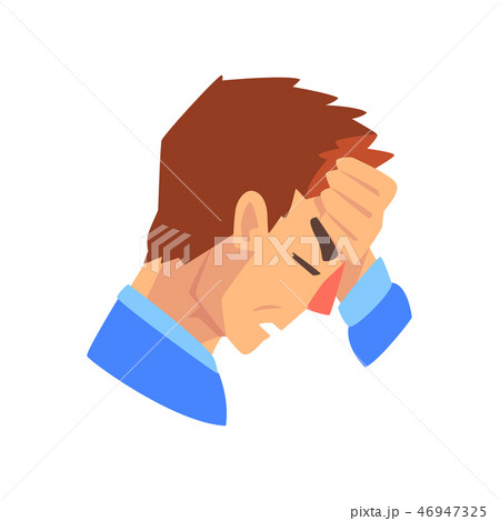 Man with a headache, migraine, health problems, sick unhappy man character, side view vector 46947325