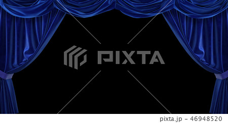 Blue velvet curtain on black background. 46948520