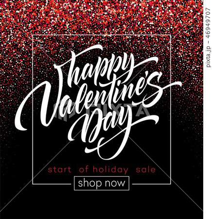 Happy Valentines Day lettering greeting card on red glitter background. Vector illustration 46949707