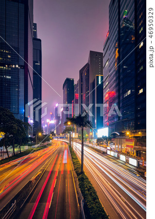 Street traffic in Hong Kong at night 46950329