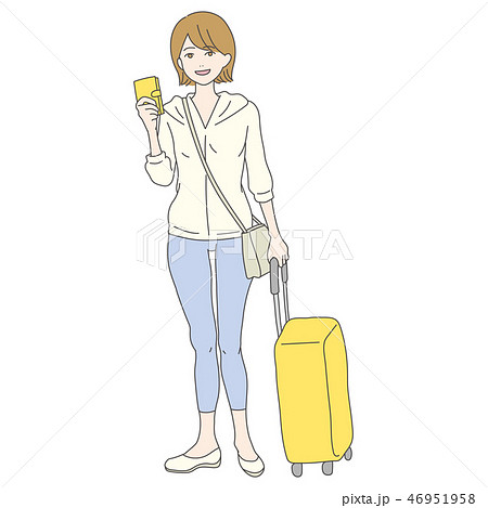 スーツケースを引く女性のイラスト素材
