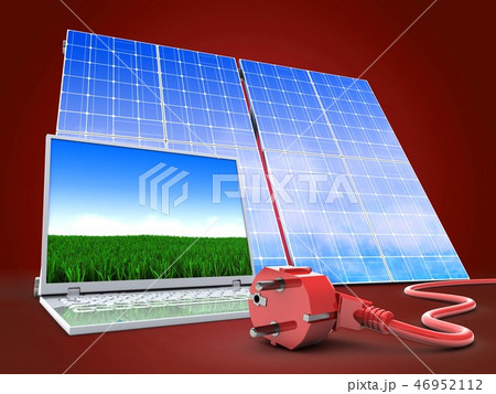3d illustration of computer with solar panel  46952112