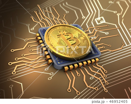 3d illustration of bitcoin with cpu 46952405