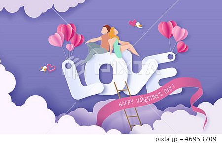 Valentines day card with couple in love heart 46953709