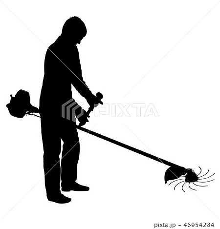 Silhouette Worker Of A Garden Cuts Off Grass のイラスト素材