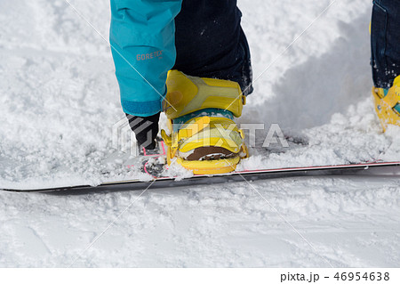 スノーボードのバインディングをつける女性 スノーボードのバインディングをつける女性 46954638