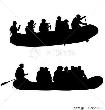 Silhouette Descent On A River Water Rafters のイラスト素材