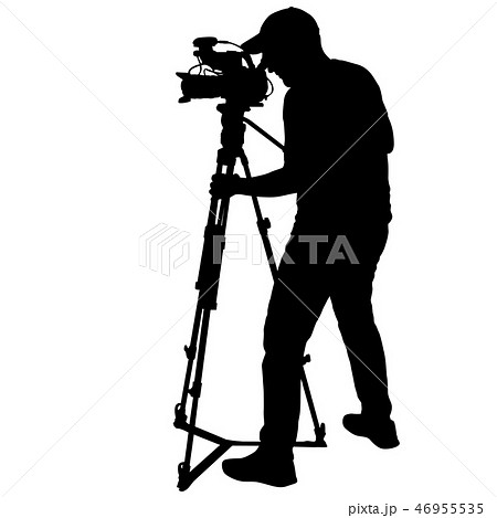 Cameraman with video camera. Silhouettes Cameraman with video camera. Silhouettes 46955535