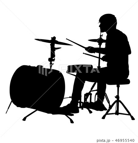 Silhouette musician, drummer on white background 46955540