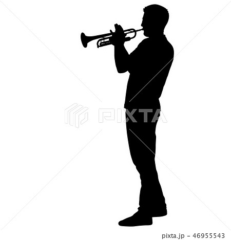 Silhouette Of Musician Playing The Trumpet のイラスト素材