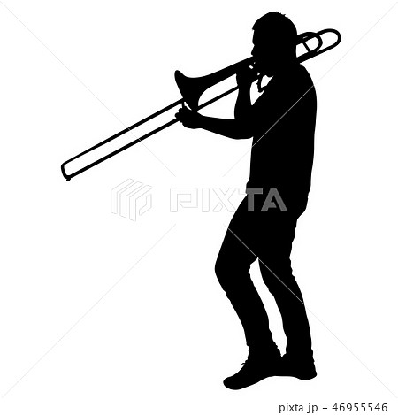 Silhouette Of Musician Playing The Tromboneのイラスト素材
