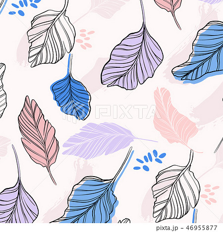 Vector tropical pink blue palm leaves with grunge decoration. Exotic navy blue paint traces on Vector tropical pink blue palm leaves with grunge decoration. Exotic navy blue paint traces on 46955877