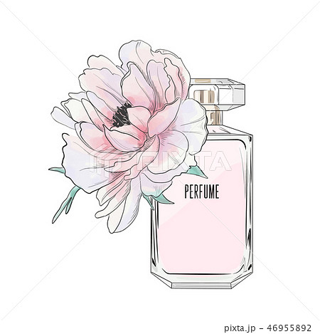 Vector fashion peony flower and perfume bottle - Stock