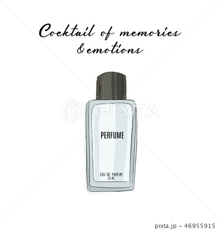 Modern perfume illustration with quote. Aroma Bottle with smell of memories and emotions. Fragrance 46955915