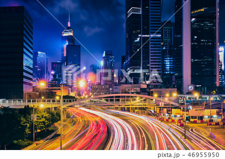 Street traffic in Hong Kong at night 46955950