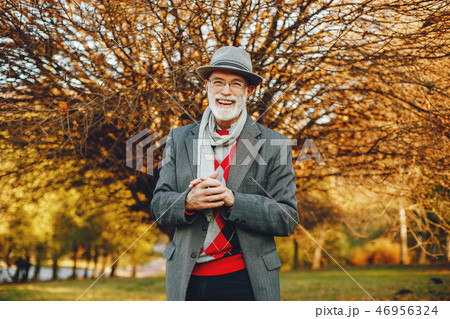 Elegant old man in a sunny autumn park  46956324