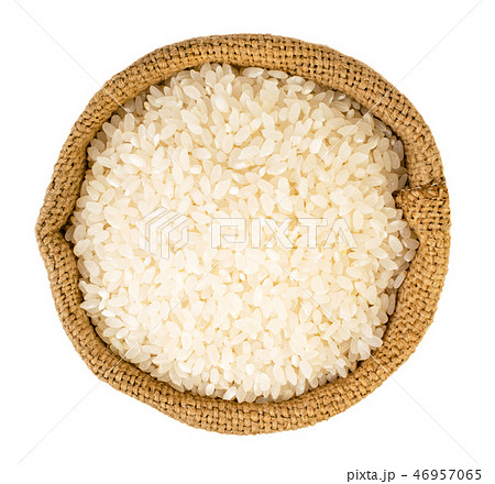 Rice in a bag on a white. The view from the top. 46957065