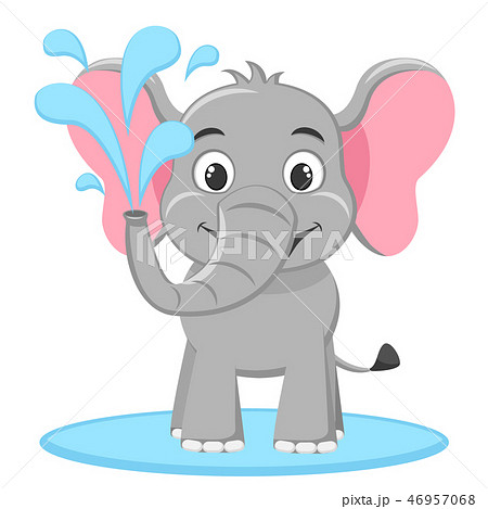 Elephant stands in a puddle and splashes water on 46957068