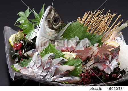 魚 和食 魚介 魚料理 活き造り 鯵 鯵活き造り 刺身 食べ物 日本料理 日本食 の写真素材