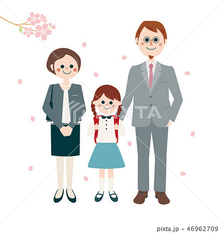 家族のイラスト 入学式 桜 女の子のイラスト素材