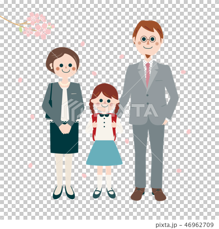 家族のイラスト 入学式　桜　女の子 46962709